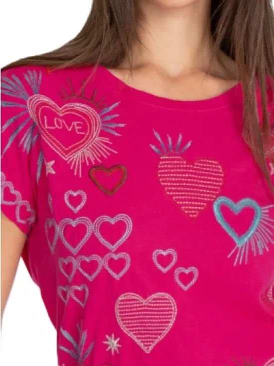 Johnny Was Amour Short Sleeve Embroidered Tee Short Sleeve Shirt - Picture 2 of 7